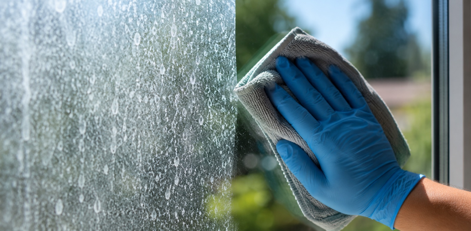 Hard water stain removal from a window in Tracy, CA
